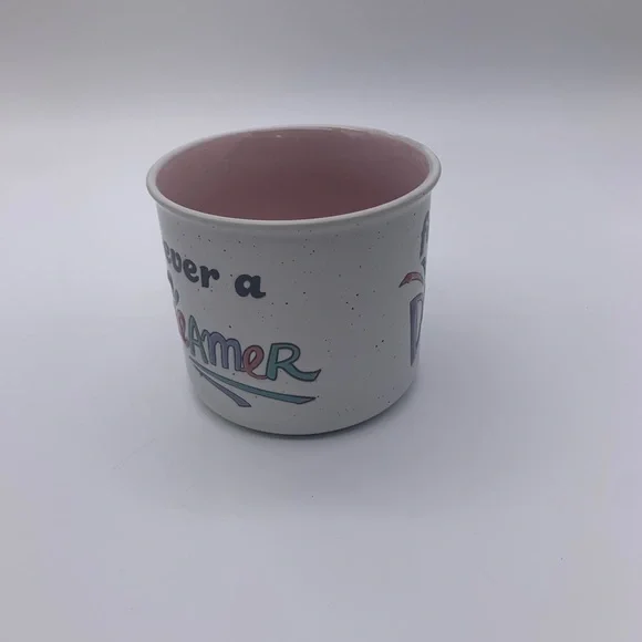 Good Day 16 Oz White & Speckled Coffee Mug “FOREVER A DREAMER “ Pink Inferior - Picture 2 of 8